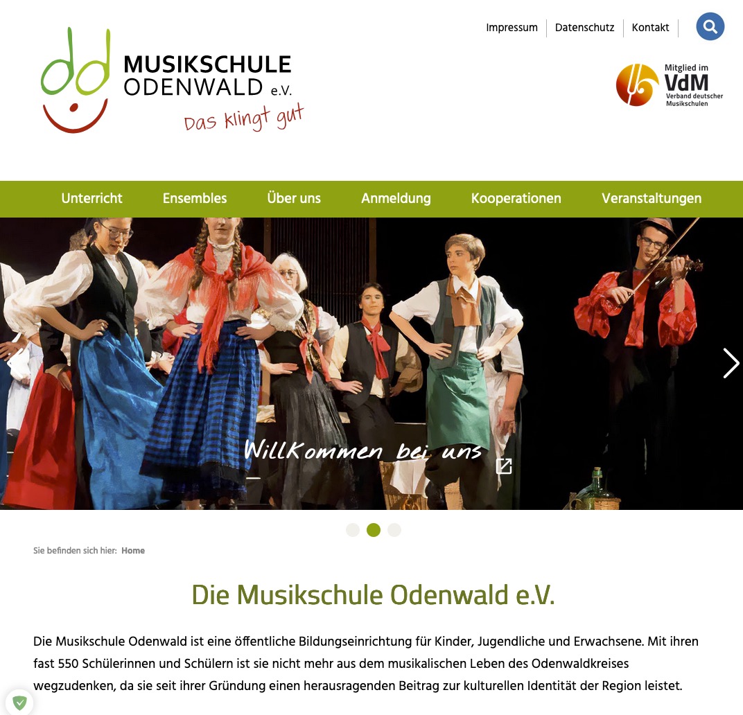 Screenshot und Link zur Webseite Musikschule Odenwald