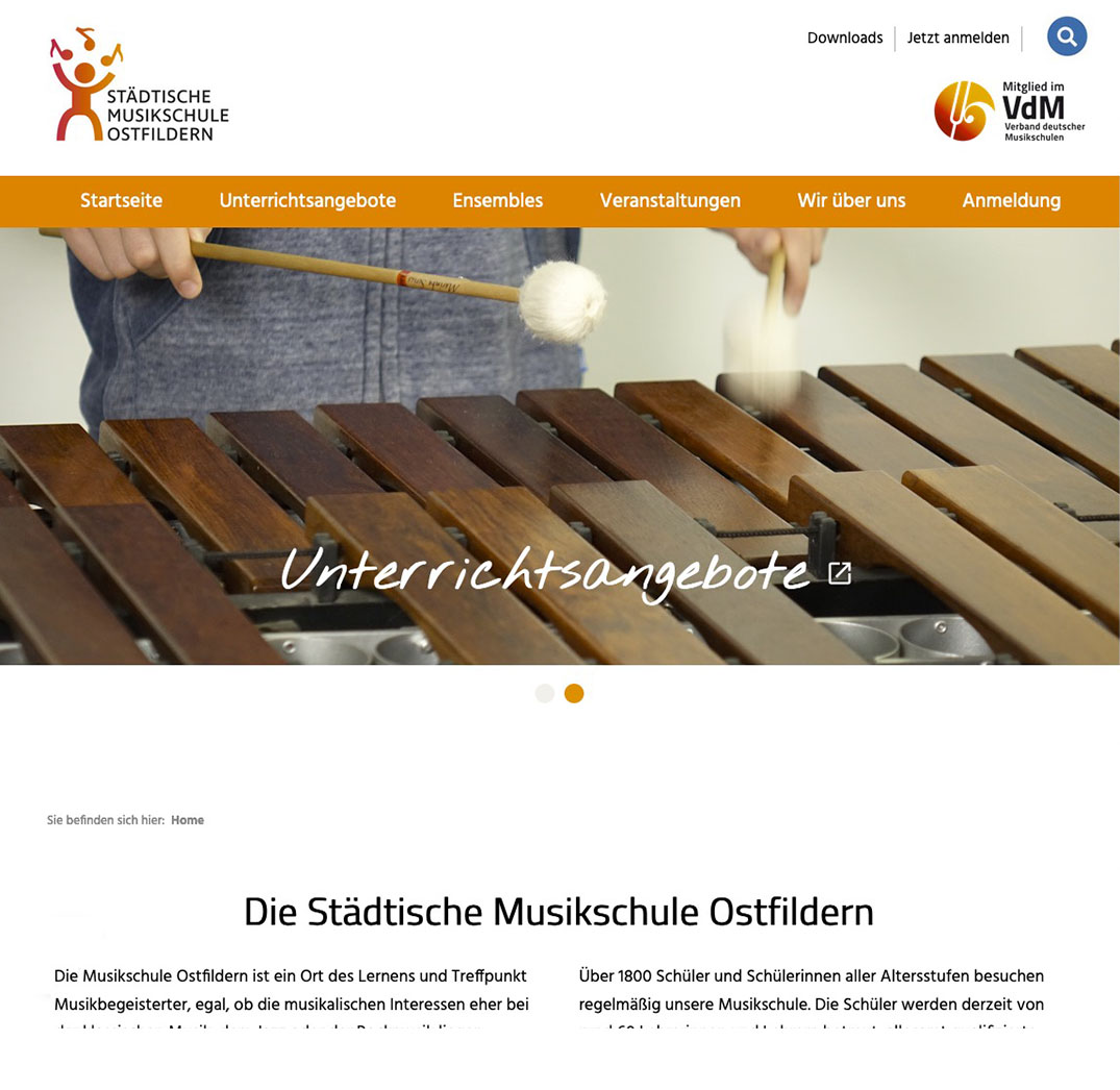 Screenshot und Link zur Webseite Musikschule Ostfildern
