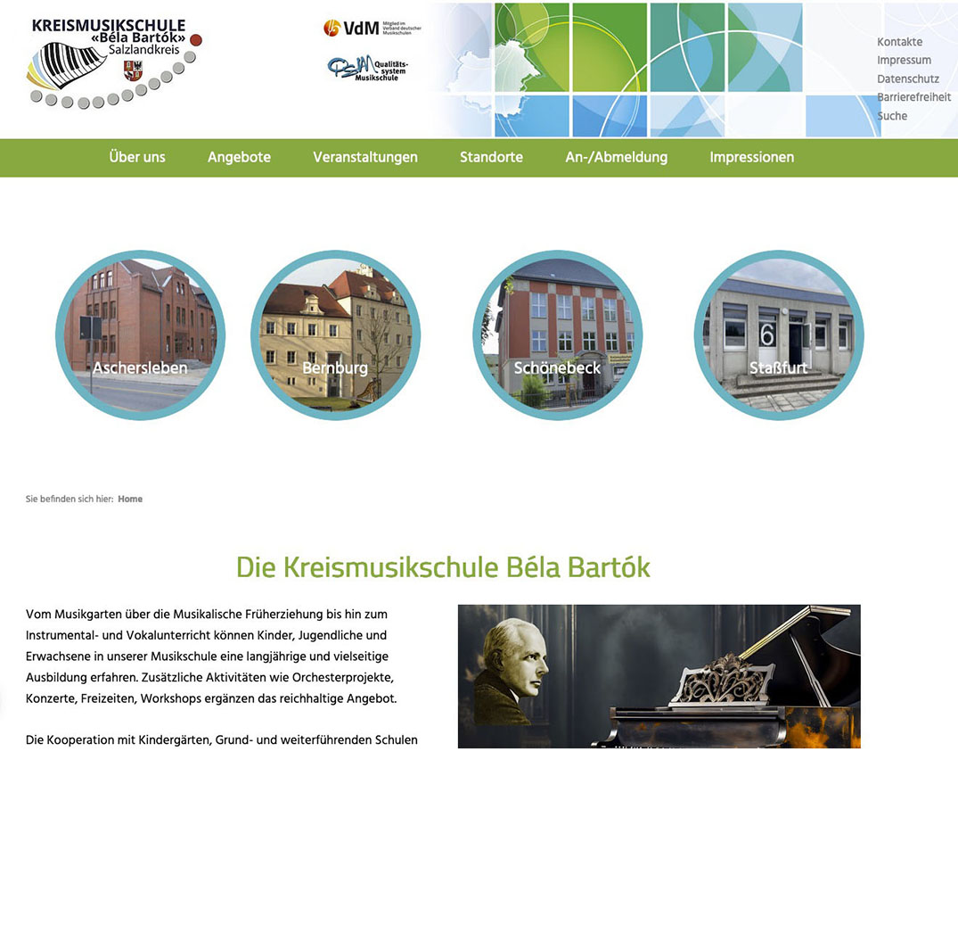Screenshot und Link zur Webseite Musikschule Salzlandkreis