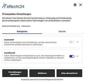 Screenshot des Einstellungsfensters für die Privatsphäre-Einstellungen von E-Recht24