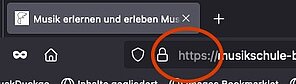 Screenshot der Adresszeile im Browser mit dem Schloss-Symbol, welches anzeigt, dass die Seite verschlüsselt ist.