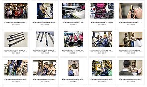 Screenshot eines Bilder-Ordners in der Typo3-Dateiliste mit rasterartig angeordneten Vorschaubildern