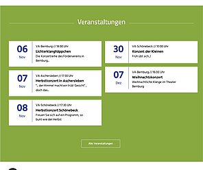Screenshot der Darstellung von Veranstaltungen auf einer Musikschul-Webseite